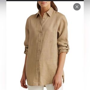Ralph Lauren 100% Linen Long Sleeve Button Down Blouse with Adjustable Cuff L
